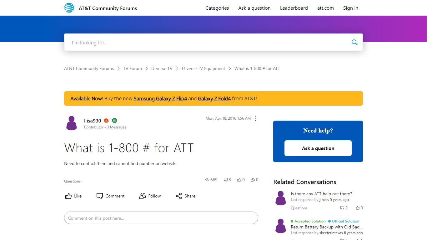 ‎What is 1-800 # for ATT | AT&T Community Forums