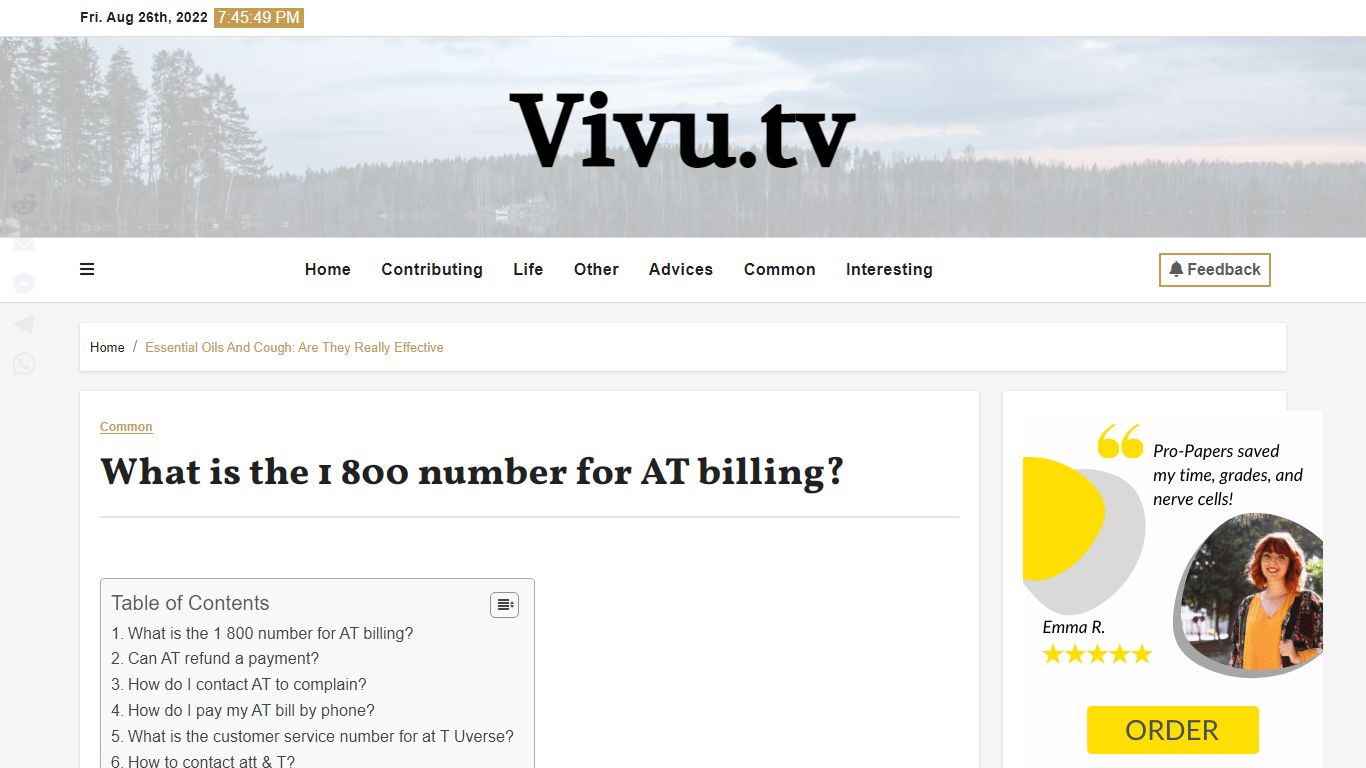 What is the 1 800 number for AT billing? – Vivu.tv